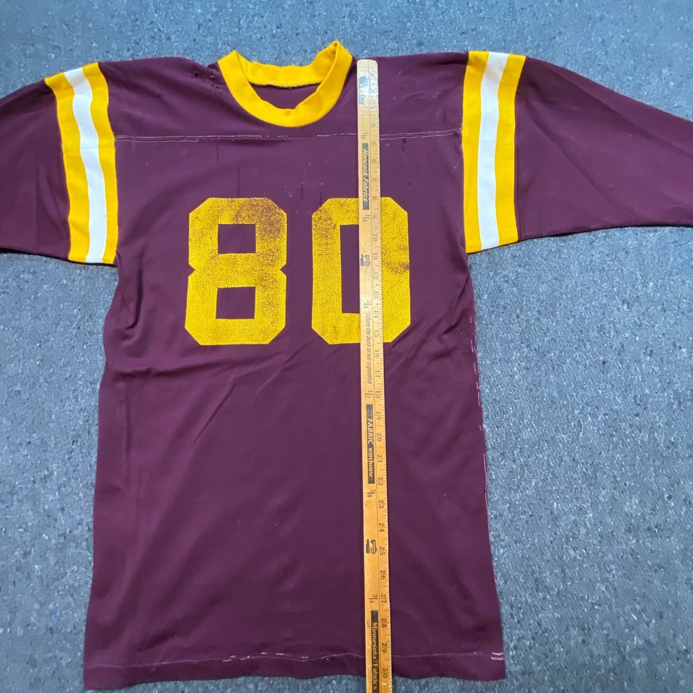 Football Jersey Sz M Mens Maroon Yellow 80 Streetwear Grunge Skater VTG TShirt - Picture 9 of 11
